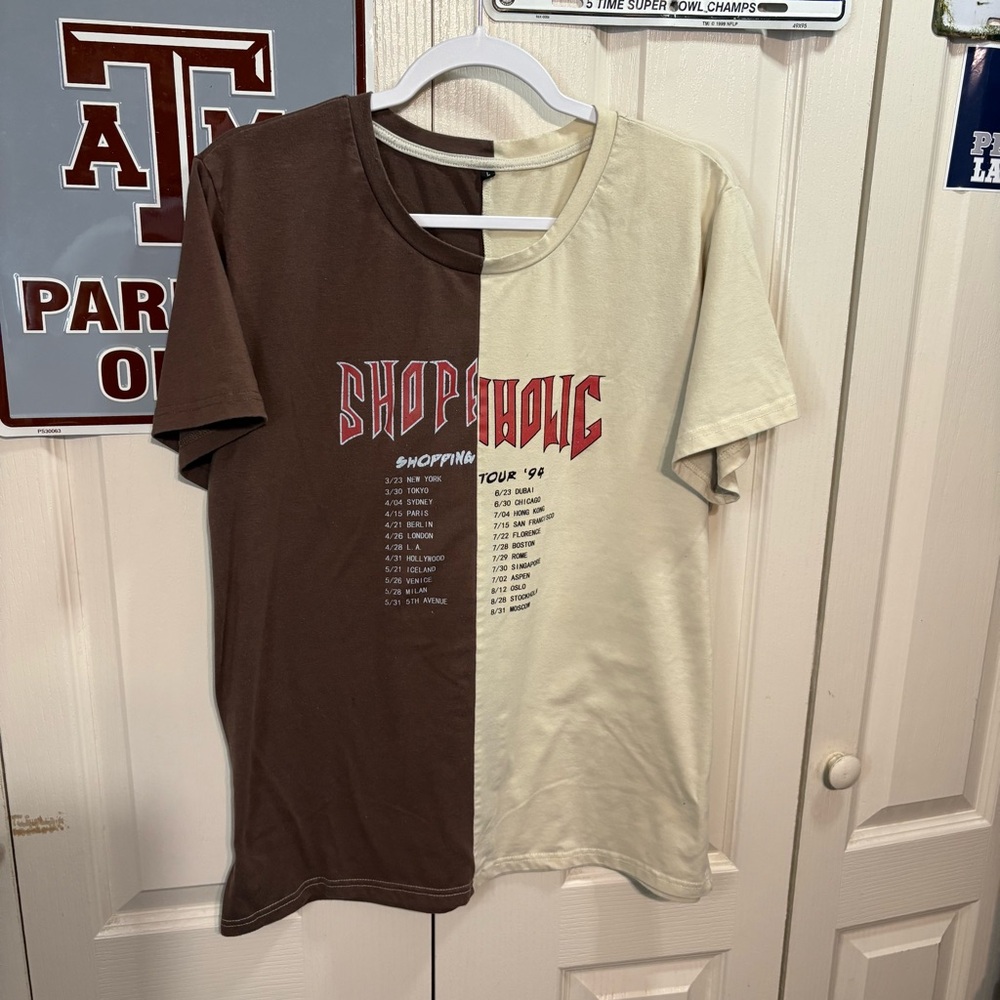 Shopaholic Brown and Cream Graphic T-Shirt